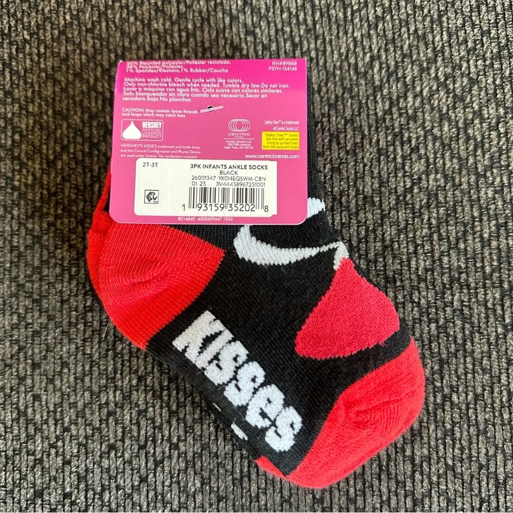 Valentine Hershey 3 pairs Infant ankle socks size 2T- 3T